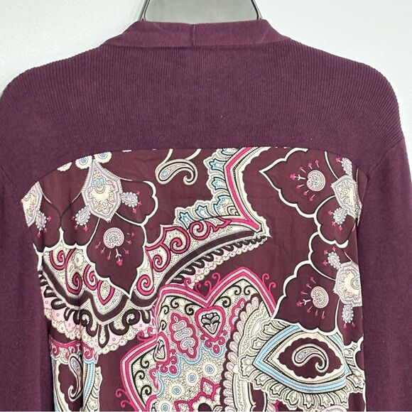 Chico's | Women’s Burgundy Paisley Print Back Open Front Cardigan Sweater - Picture 5 of 15